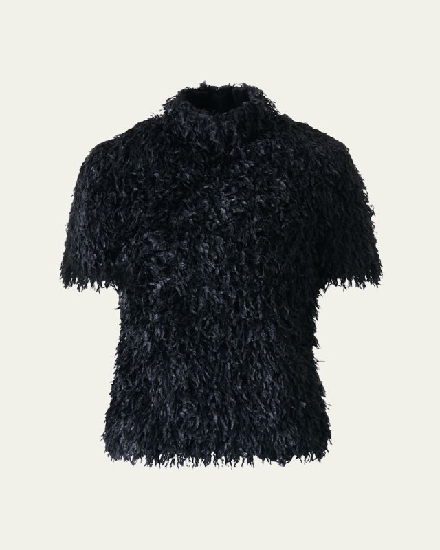 Faux-Feather Fringe Short Sleeve Blouse